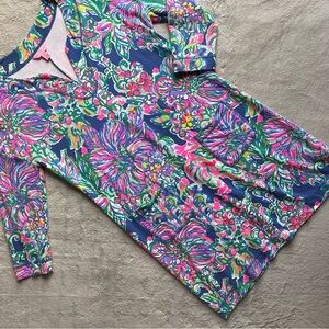 Lilly Pulitzer Joyce Tunic Dress UPF 50+ Indigo Exotic Escapade French Terry